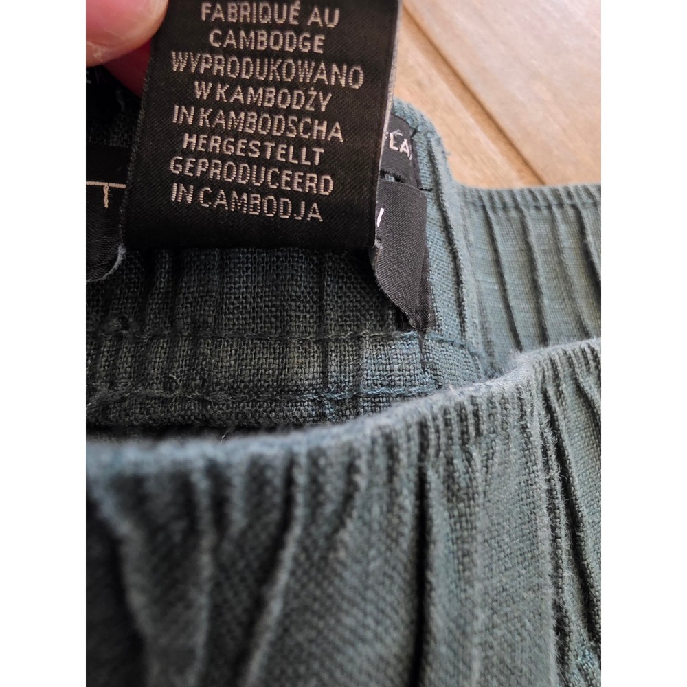 Tahari Women Teal Blue 100% Linen Wide Leg Cropped Pants Elastic Waist Large - Picture 7 of 15